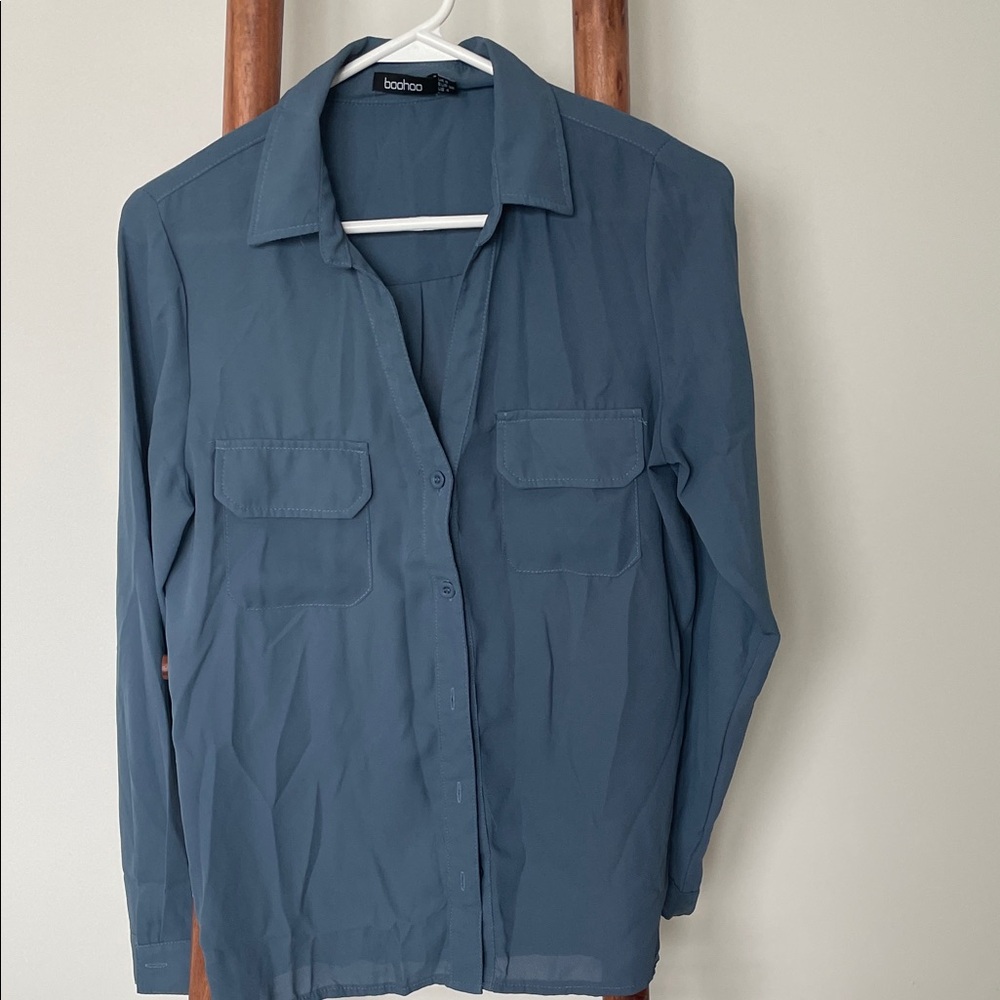 Boohoo Teal Long Sleeve Shirt